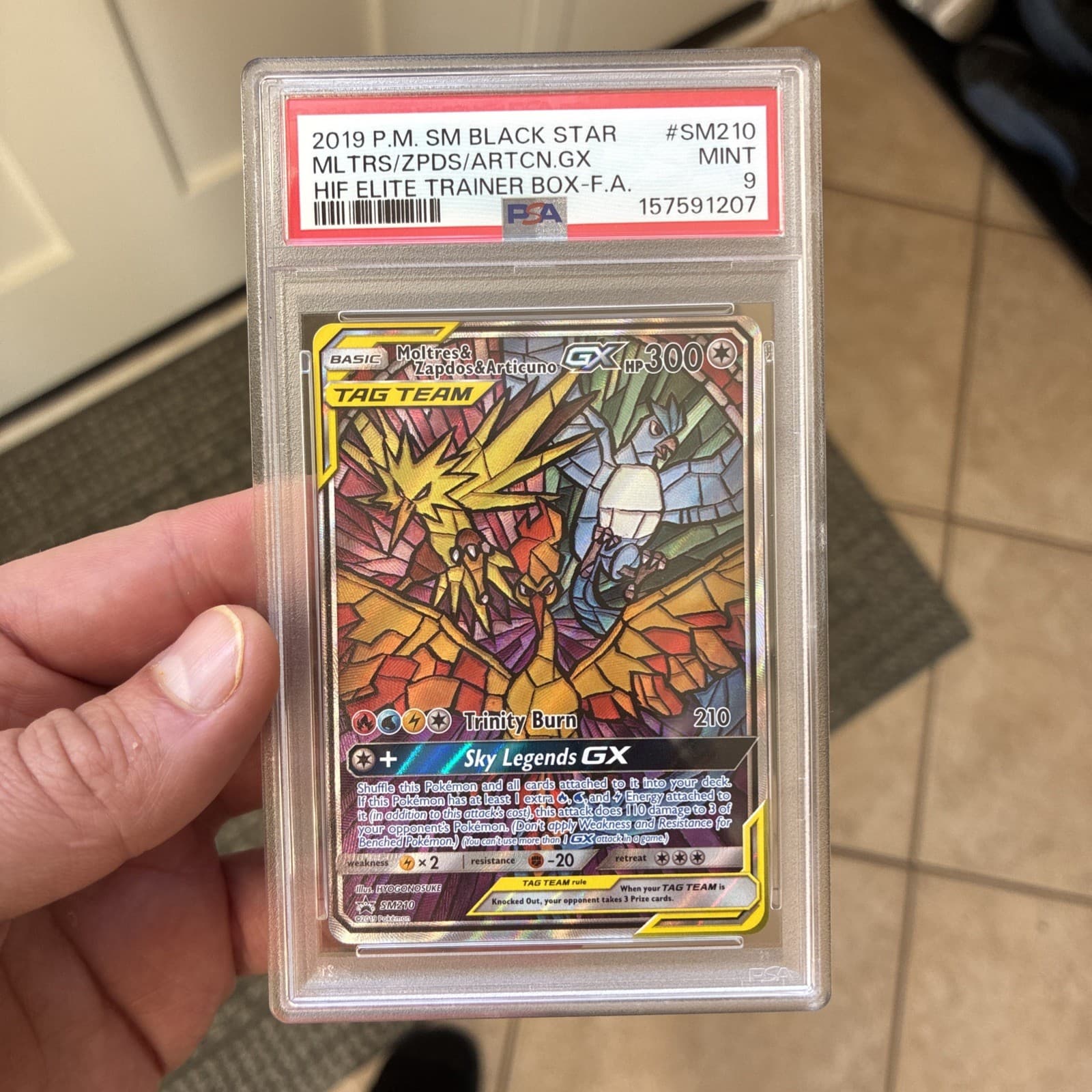 Pokémon TCG Moltres Zapdos Articuno GX SM210 Stained Glass Promos Holo PSA 9 MT