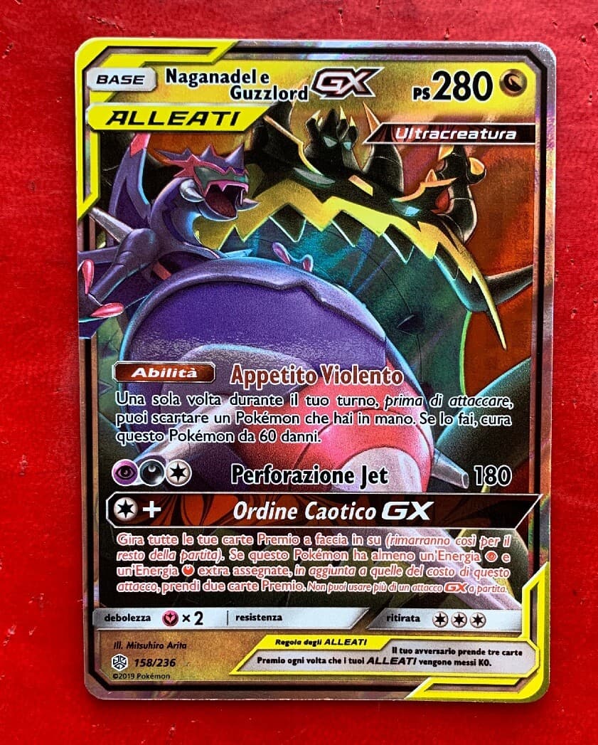 Lotto Carte POKEMON Naganadel e Guzzlord Gx 158/236 Ultra Rara Eclissi Cosmica