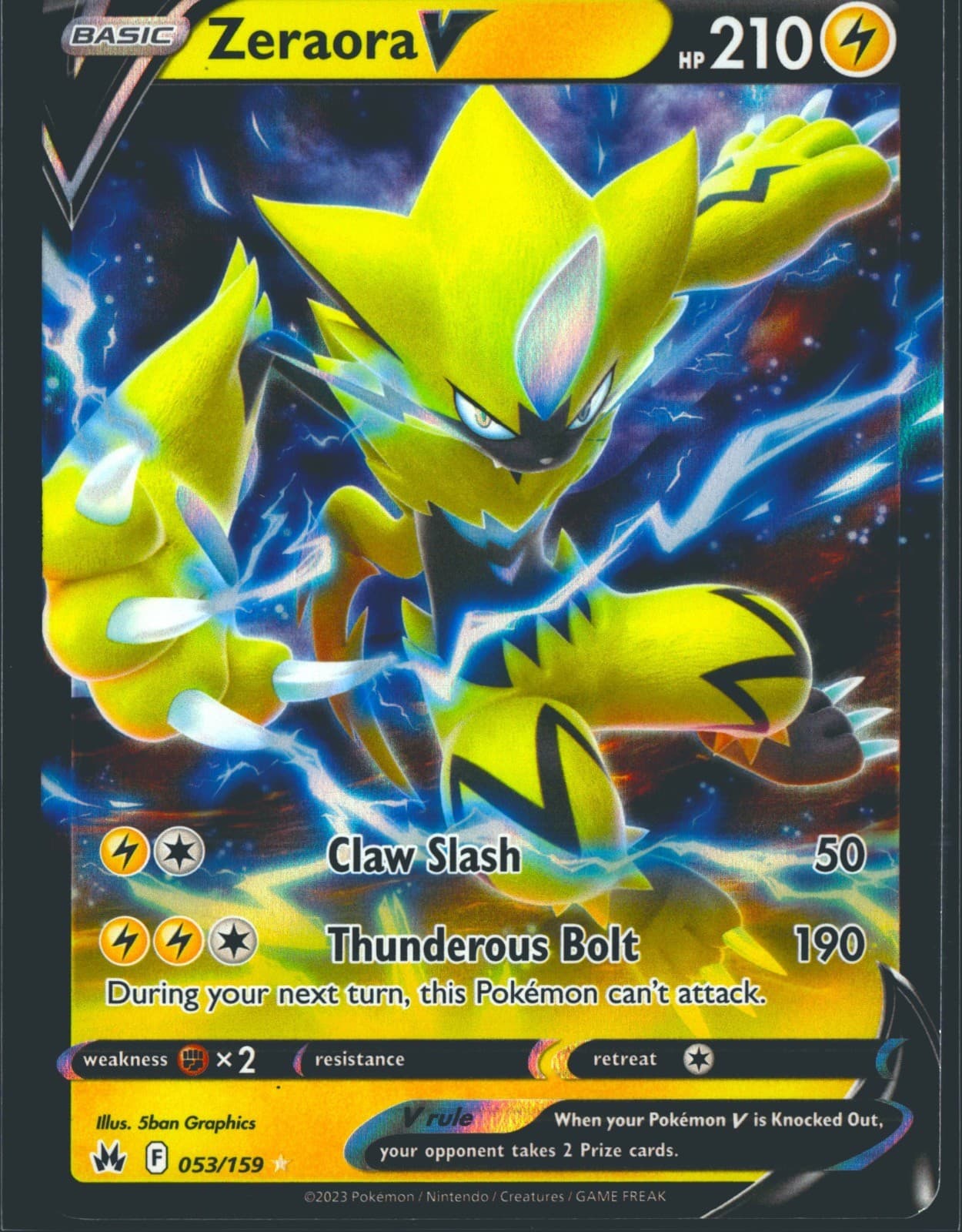 Zeraora V 053/159 Holo V Rare Crown Zenith Pokemon Near Mint