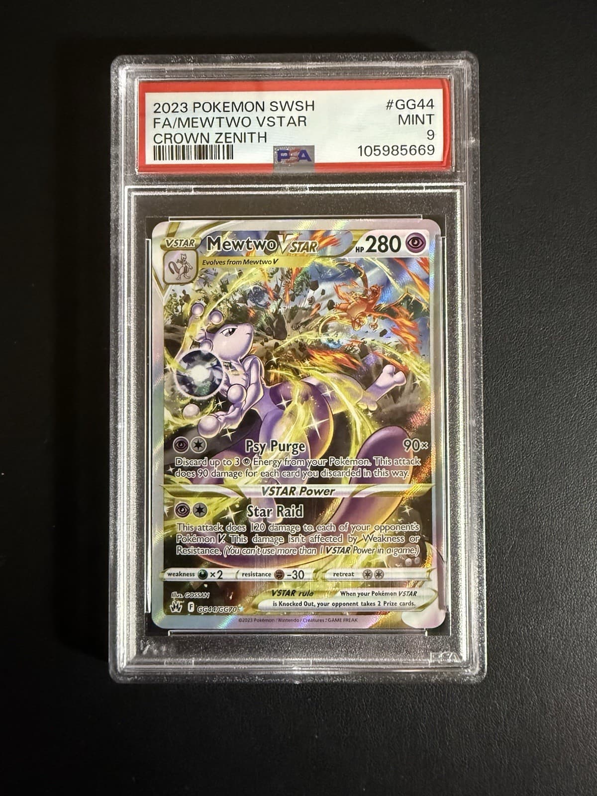 Mewtwo VSTAR GG44/GG70 SWSH: Crown Zenith: Galarian Gallery Holo PSA 9