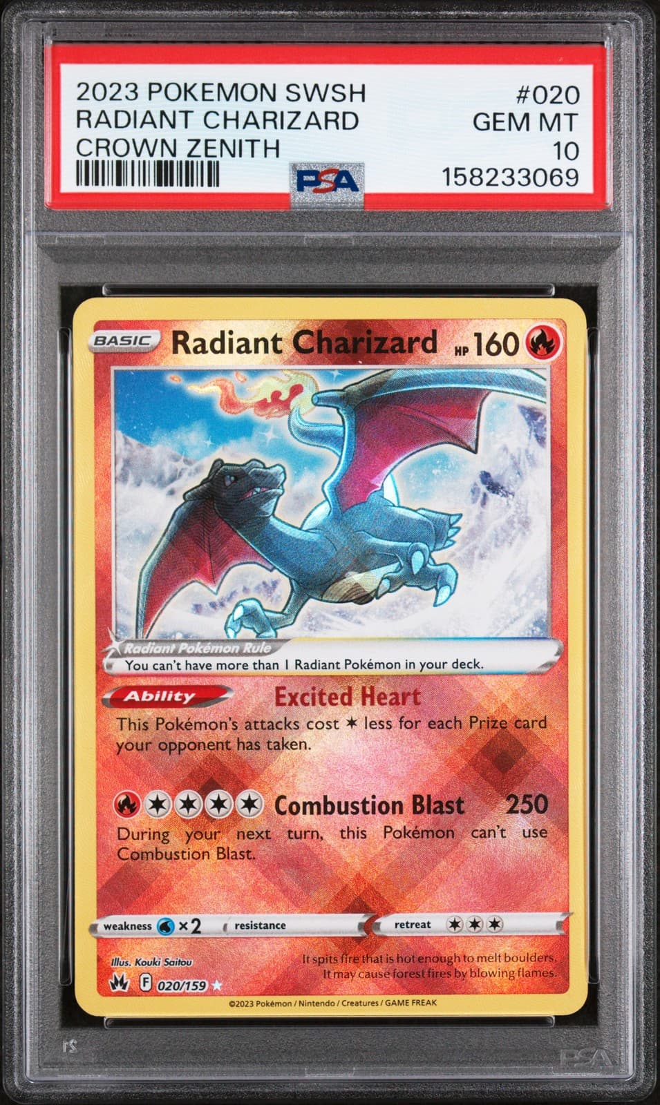 2023 POKEMON SWORD & SHIELD CROWN ZENITH #020 RADIANT CHARIZARD PSA 10
