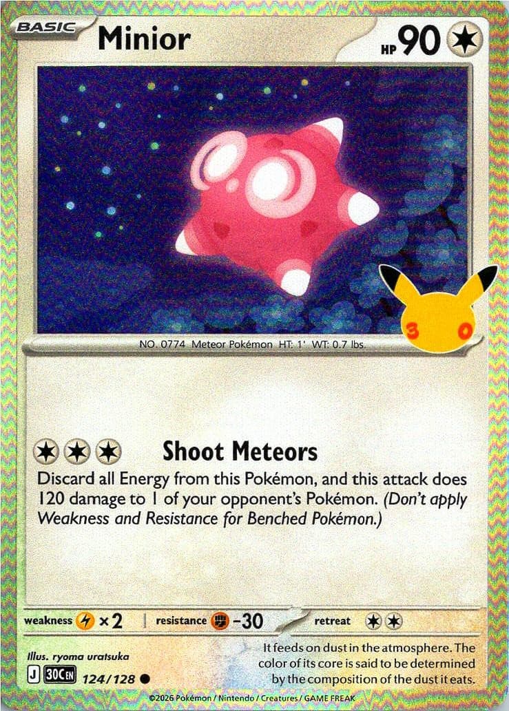 Minior 124/128 ME: 30th Celebration Pokemon Holo Near Mint