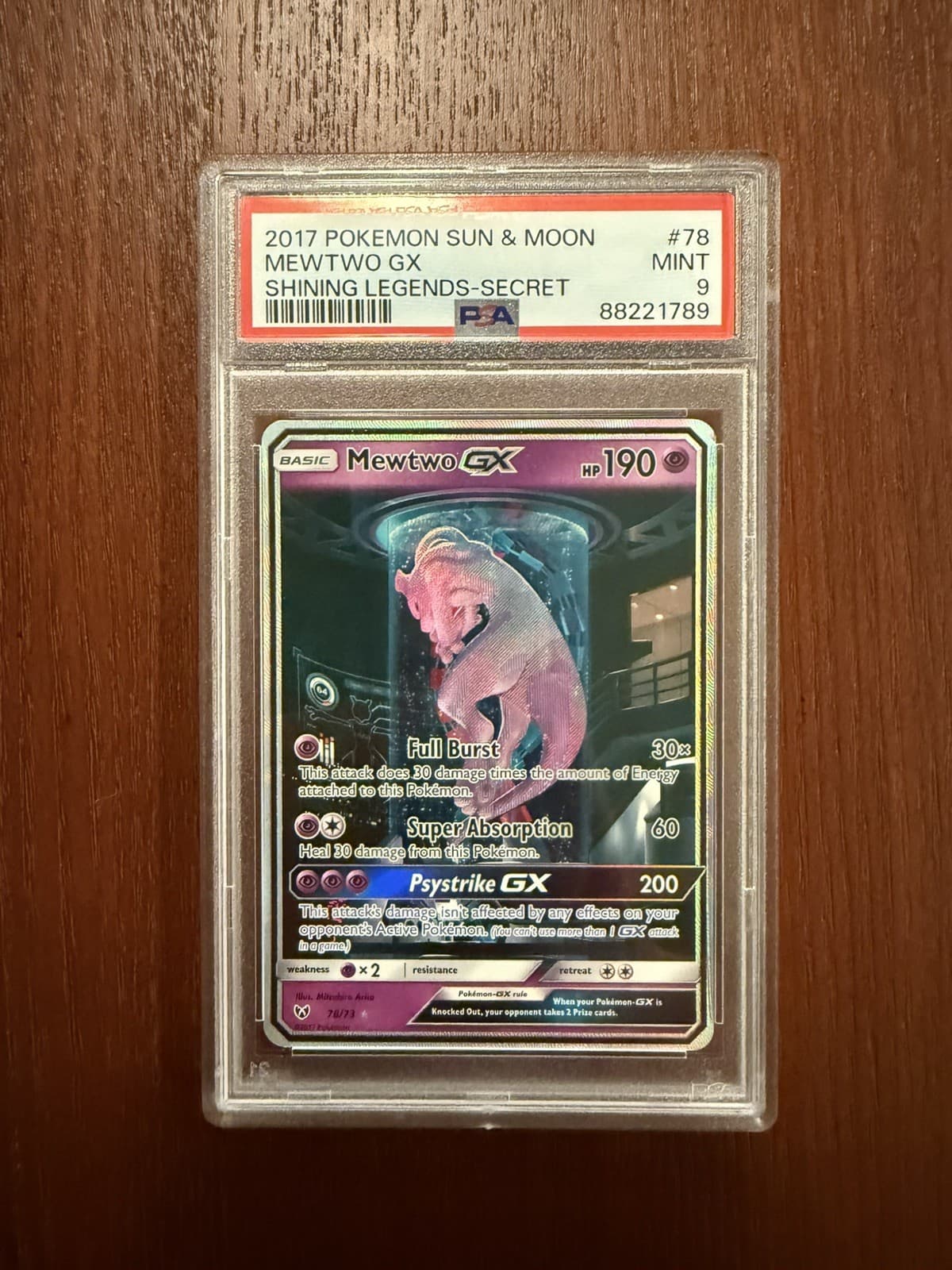 2017 Pokemon Shining Legends Mewtwo GX 78/73 Secret Rare Holo PSA 9