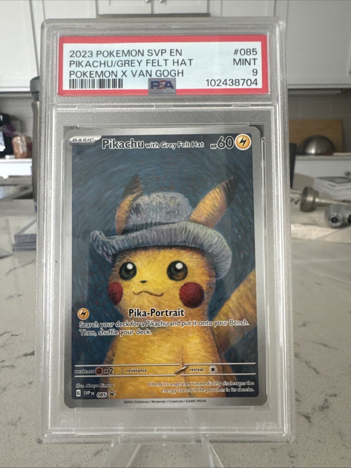 Pokemon SV Black Star Promos Pikachu Van Gogh Grey Felt Hat 2023 #085 PSA 9
