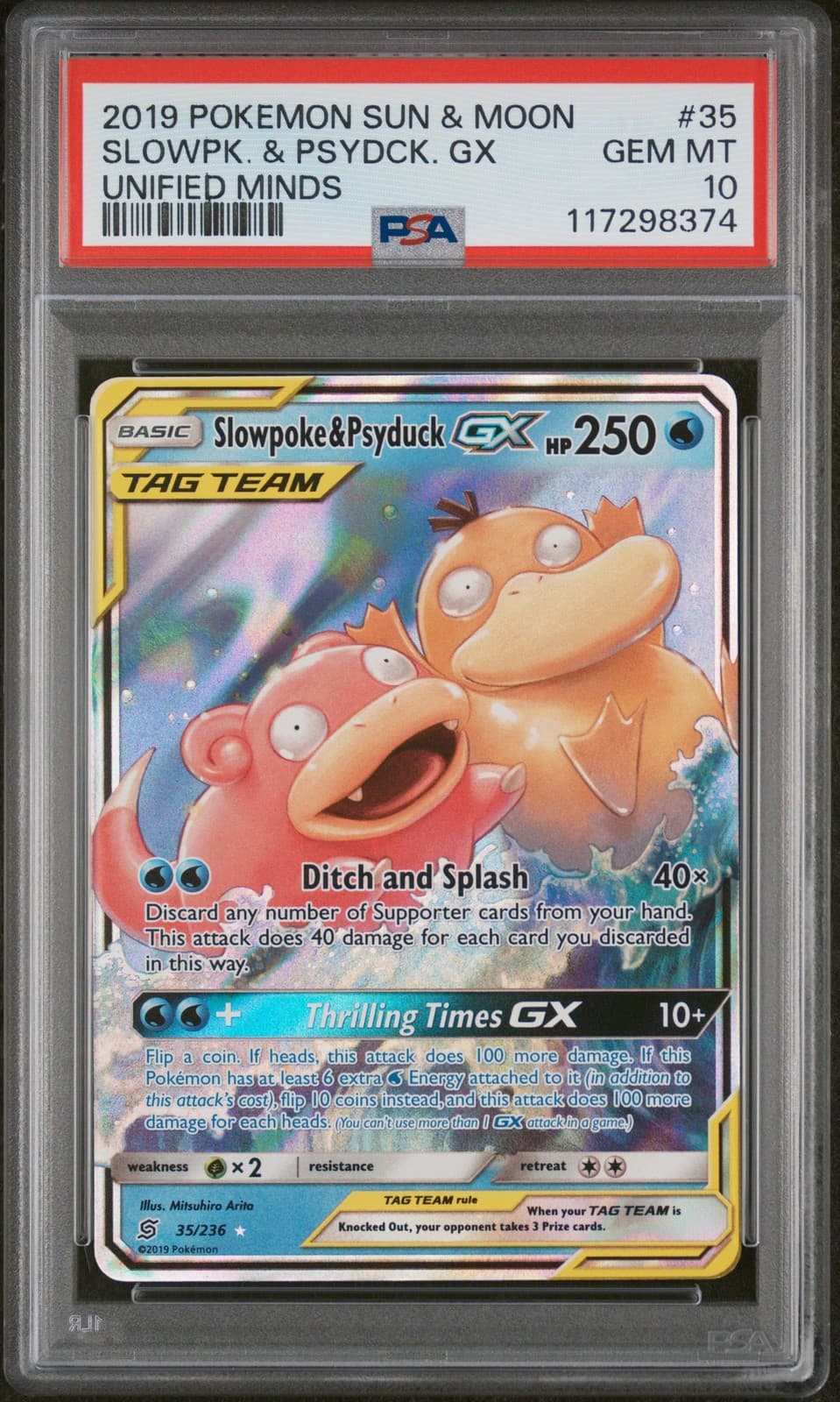 2019 POKEMON SUN & MOON UNIFIED MINDS #35 SLOWPOKE & PSYDUCK GX PSA 10