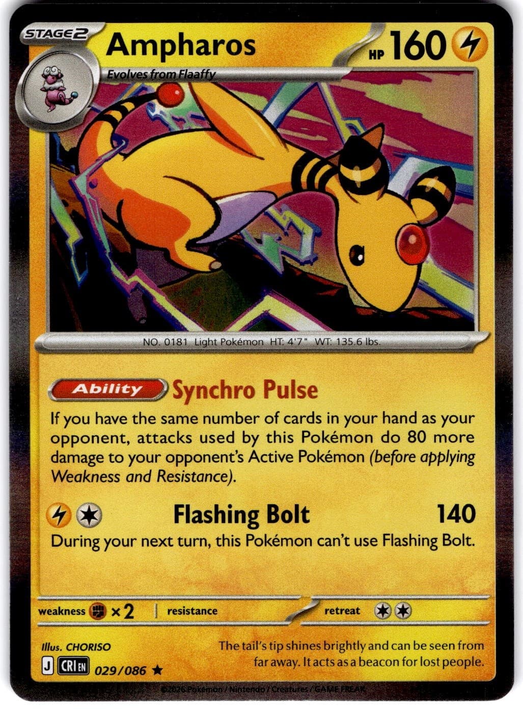 Pokemon Ampharos Chaos Rising 29/86 Normal Holo Near Mint English