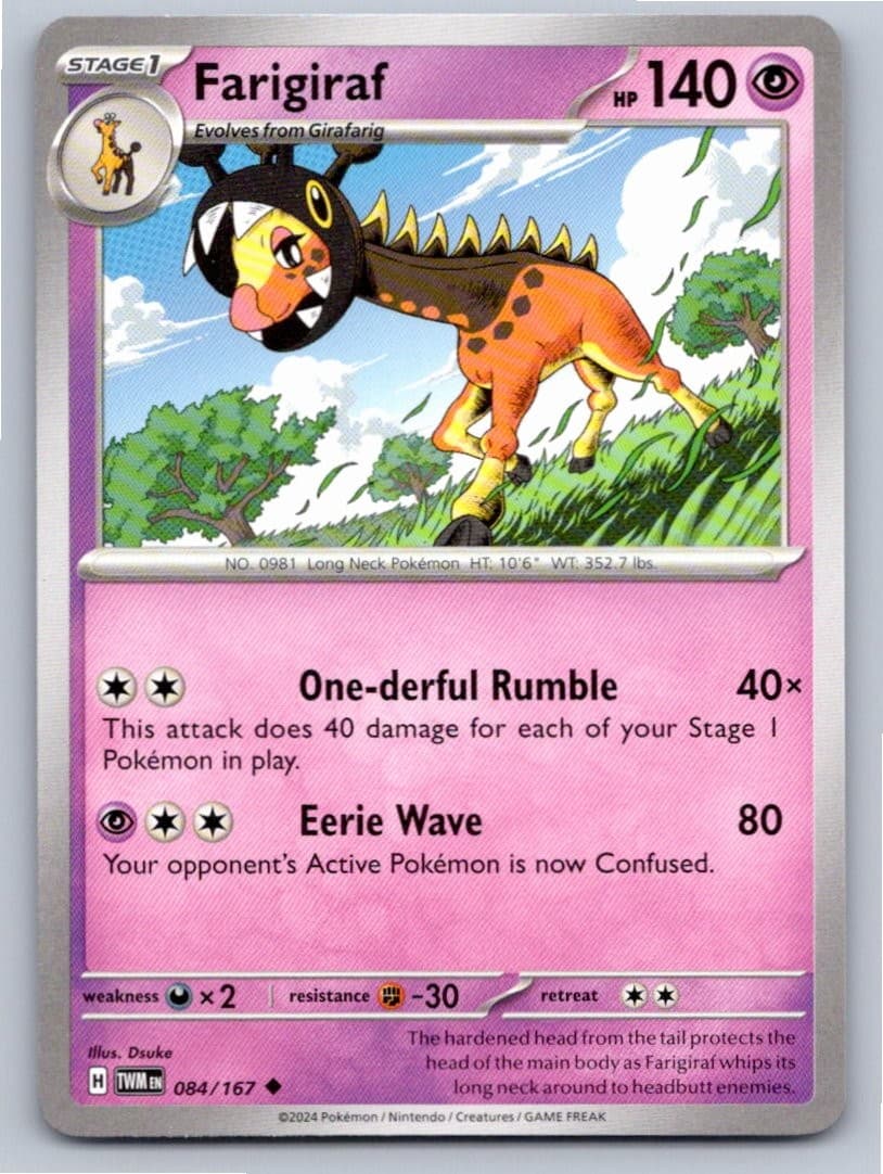2024 POKEMON FARIGIRAF TWILIGHT MASQUERADE 084/167 UNCOMMON NM A41731 FREE S&H