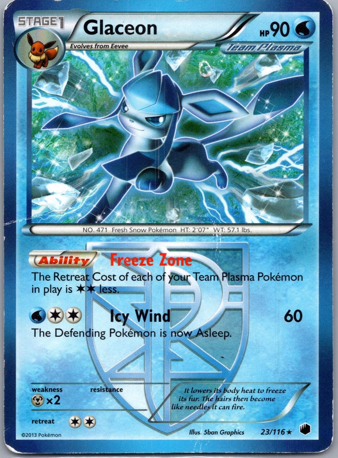 Glaceon 23/116 Rare Plasma Freeze Pokemon Heavily Played