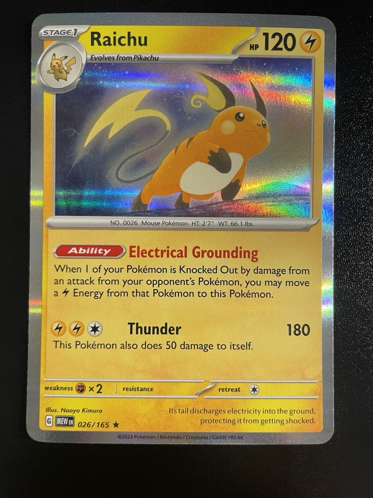 Raichu 26/165 Holo Rare Scarlet & Violet: 151 ENGLISH Pokemon TCG Card NM/MINT
