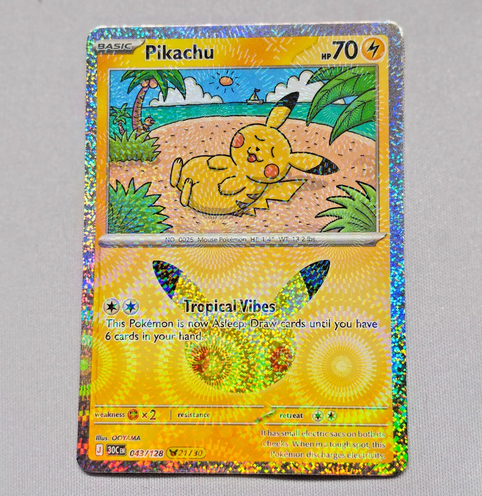 Pokemon TCG Pikachu 43/128 30th Celebration Pikachu Holo 21/30 NM