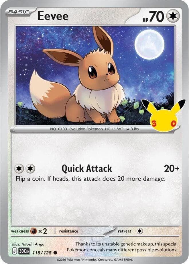 Eevee 118/128 Holo Common Pokemon ME: 30th Celebration NM