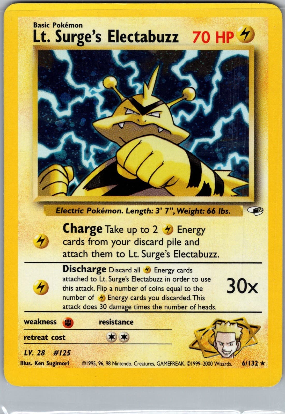Pokemon Lt. Surge's Electabuzz 6/132 Gym Heroes Holo Rare LP