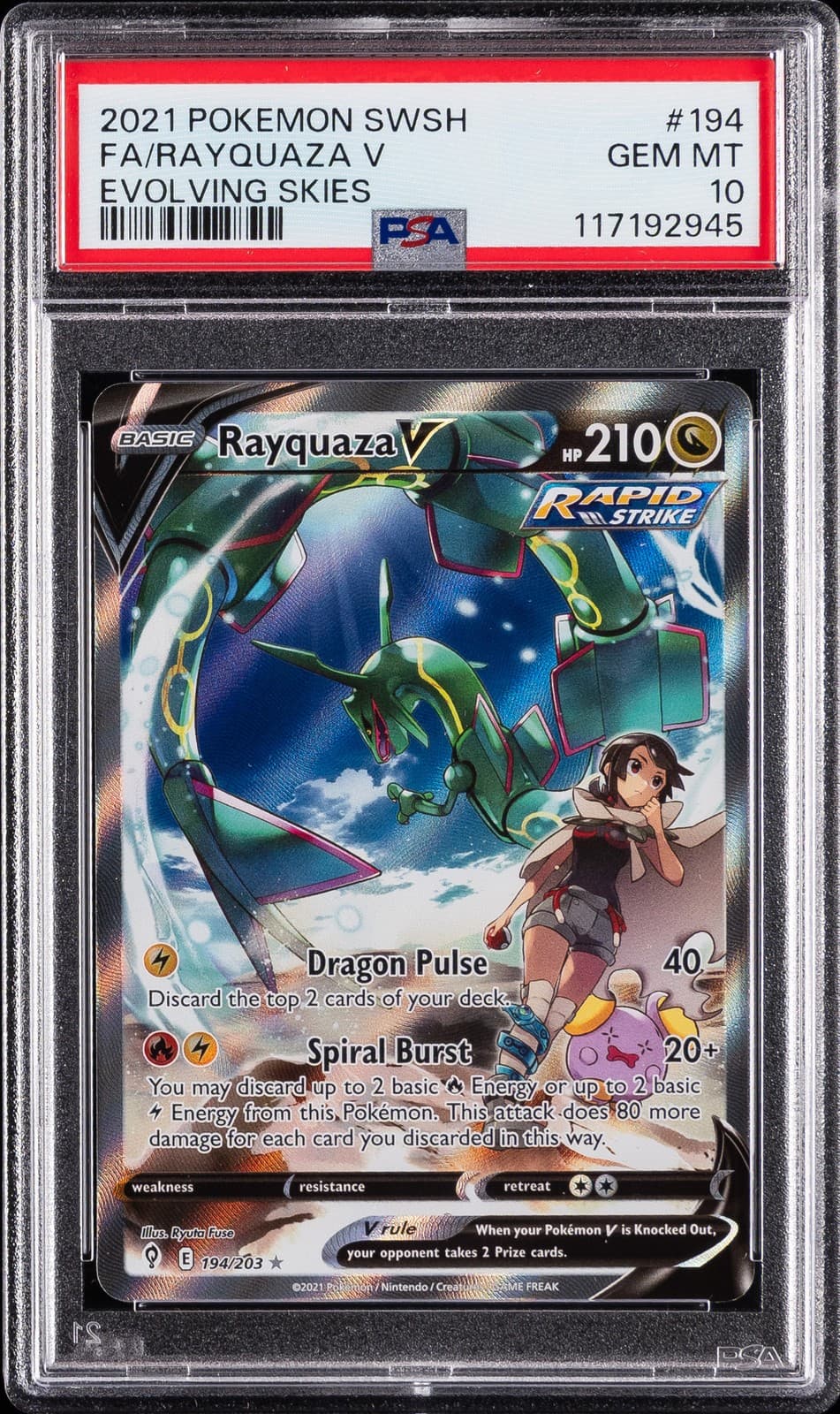 2021 POKEMON SWORD & SHIELD EVOLVING SKIES #194 FULL ART/RAYQUAZA V PSA 10