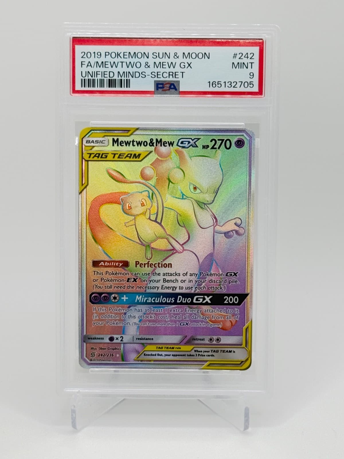 Mewtwo & Mew Gx 242/236 Secret Unified Minds Pokemon PSA 9