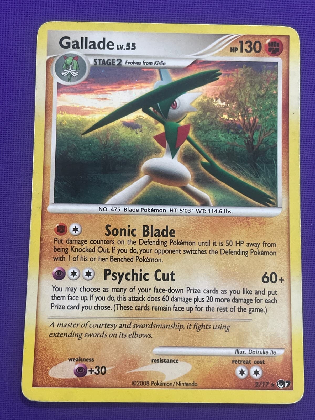 Vintage 2008 LP holo Pokemon TCG - Gallade 2/17 - Pop Series 7 - Cosmo Holo