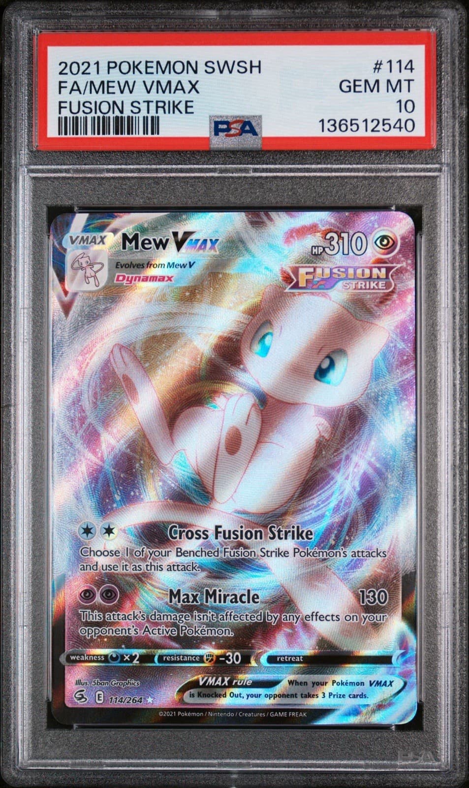 Mew VMAX 114/264 Fusion Strike Full Art PSA 10 GEM MT 2021 Pokemon SWSH