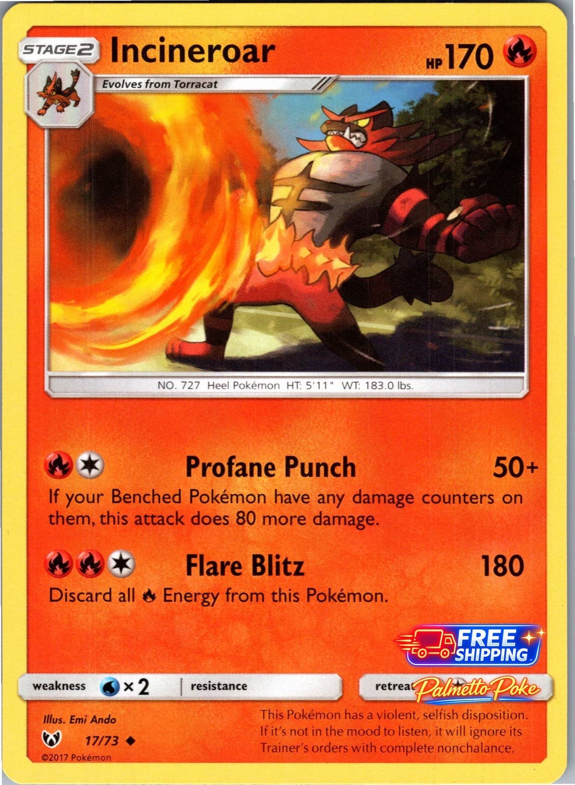 Incineroar 17/73 Uncommon Shining Legends Pokemon NM/LP