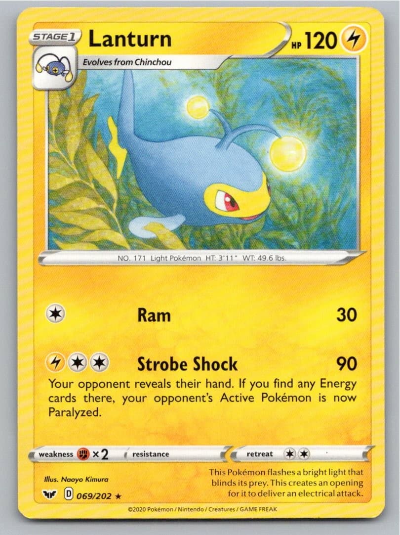 2020 POKEMON LANTURN SWORD & SHIELD 069/202 R NM A87749 FREE S&H
