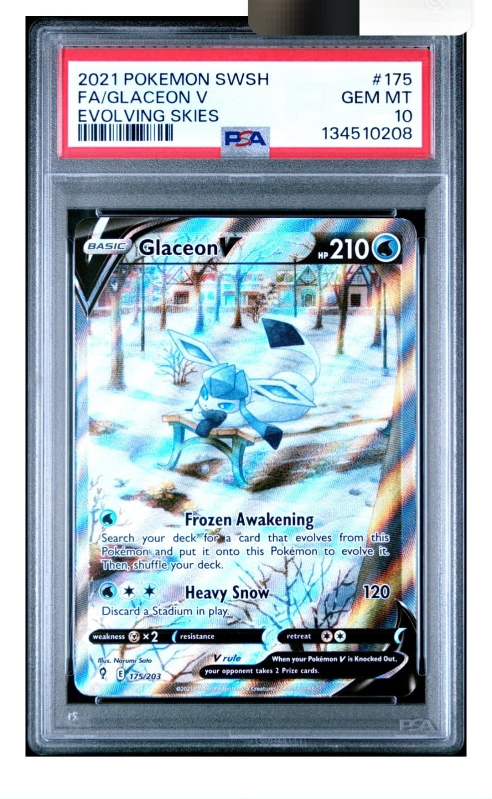 Pokemon 2021 Evolving Skies Glaceon V 175/203 PSA 10 Alt Full Art Holo