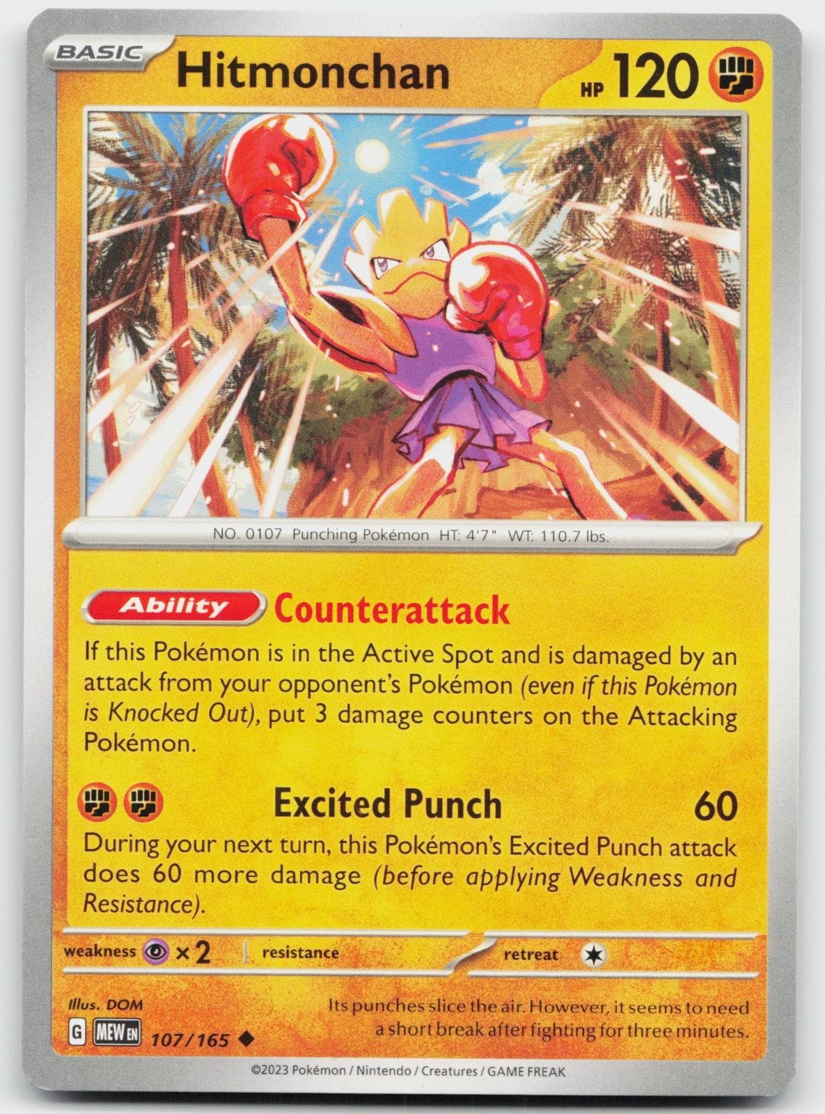 Hitmonchan 107/165 Uncommon 151 Pokemon Near Mint