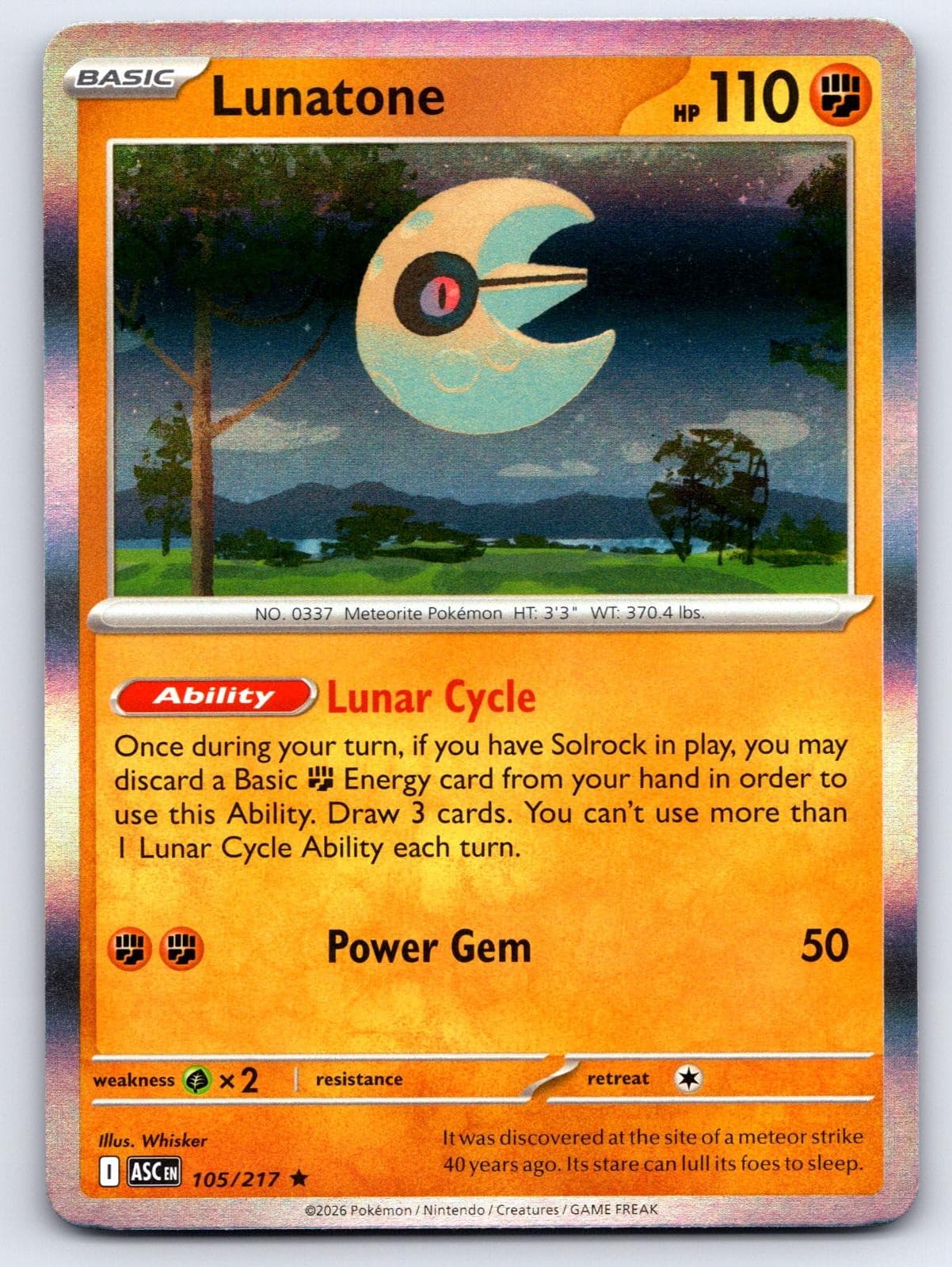 Lunatone 105/217 Rare Ascended Heroes Pokemon Holo