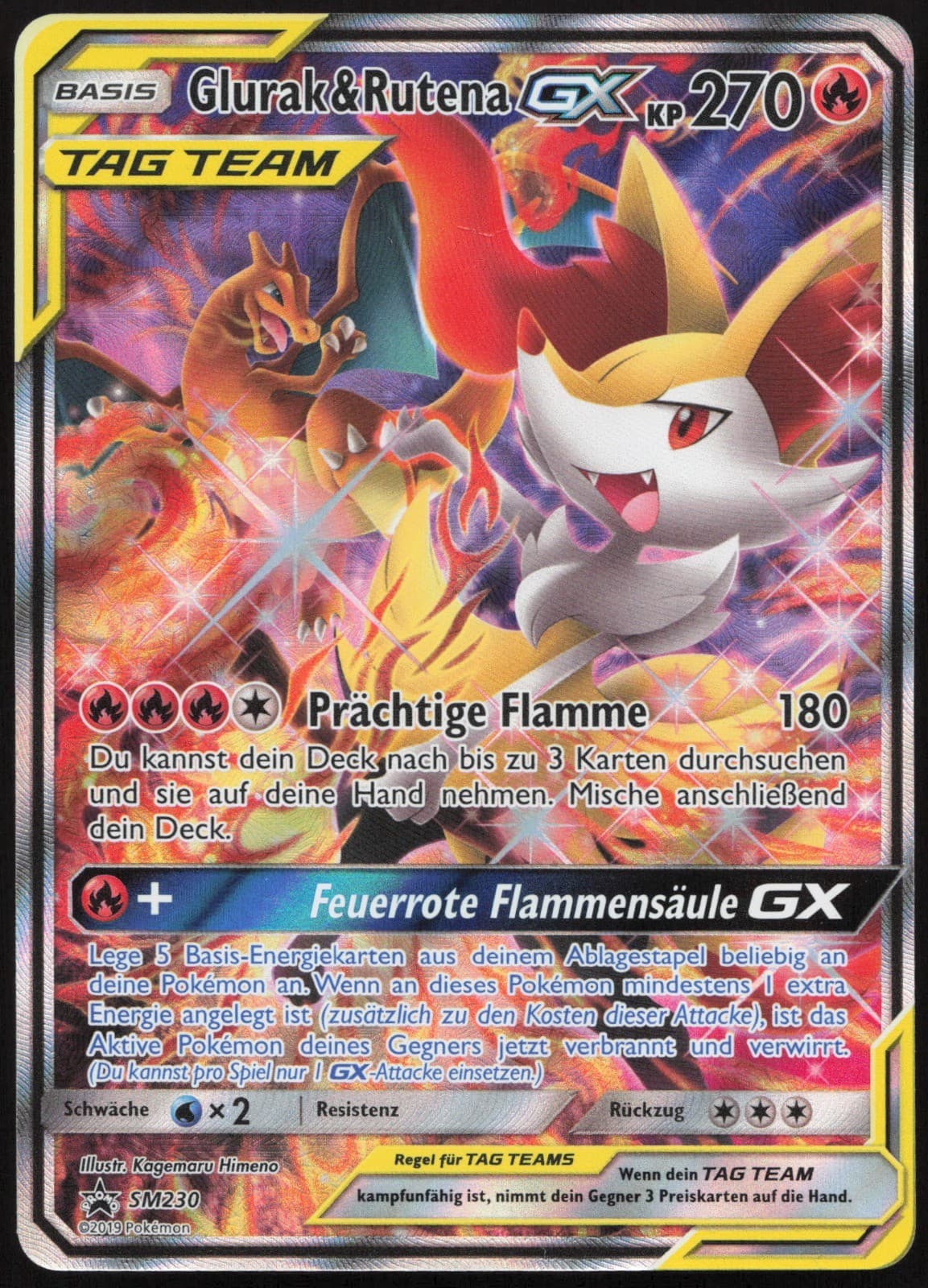 Pokémon Glurak & Rutena GX Alternative Art SM Promokarten SM230 NM DE