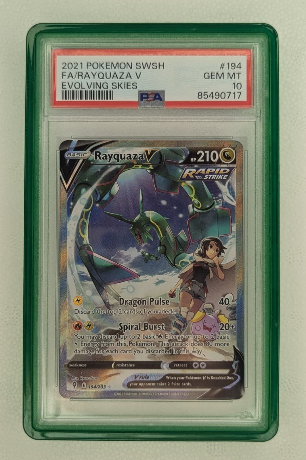 FA Rayquaza V Alternate Full Art 194/203 Evolving Skies Holo PSA 10 SWSH07 Gem