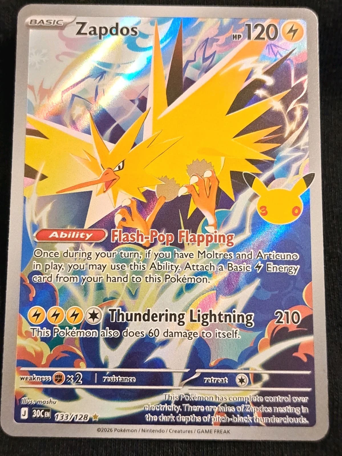 Pokemon Zapdos 133/128 Illustration Rare 30th Celebration Holo NM/M Pack Fresh