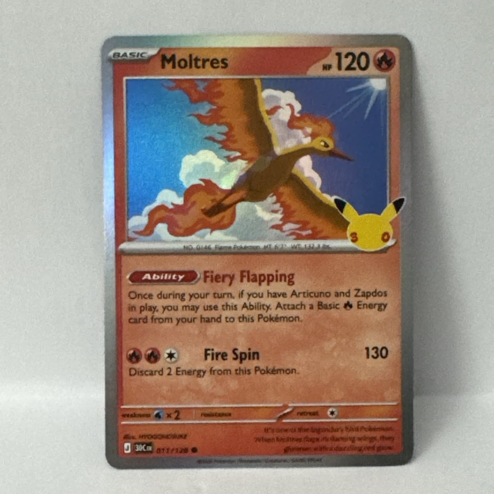 Moltres 11/128 TCG ME: 30th Celebration Holo Pokemon TCG