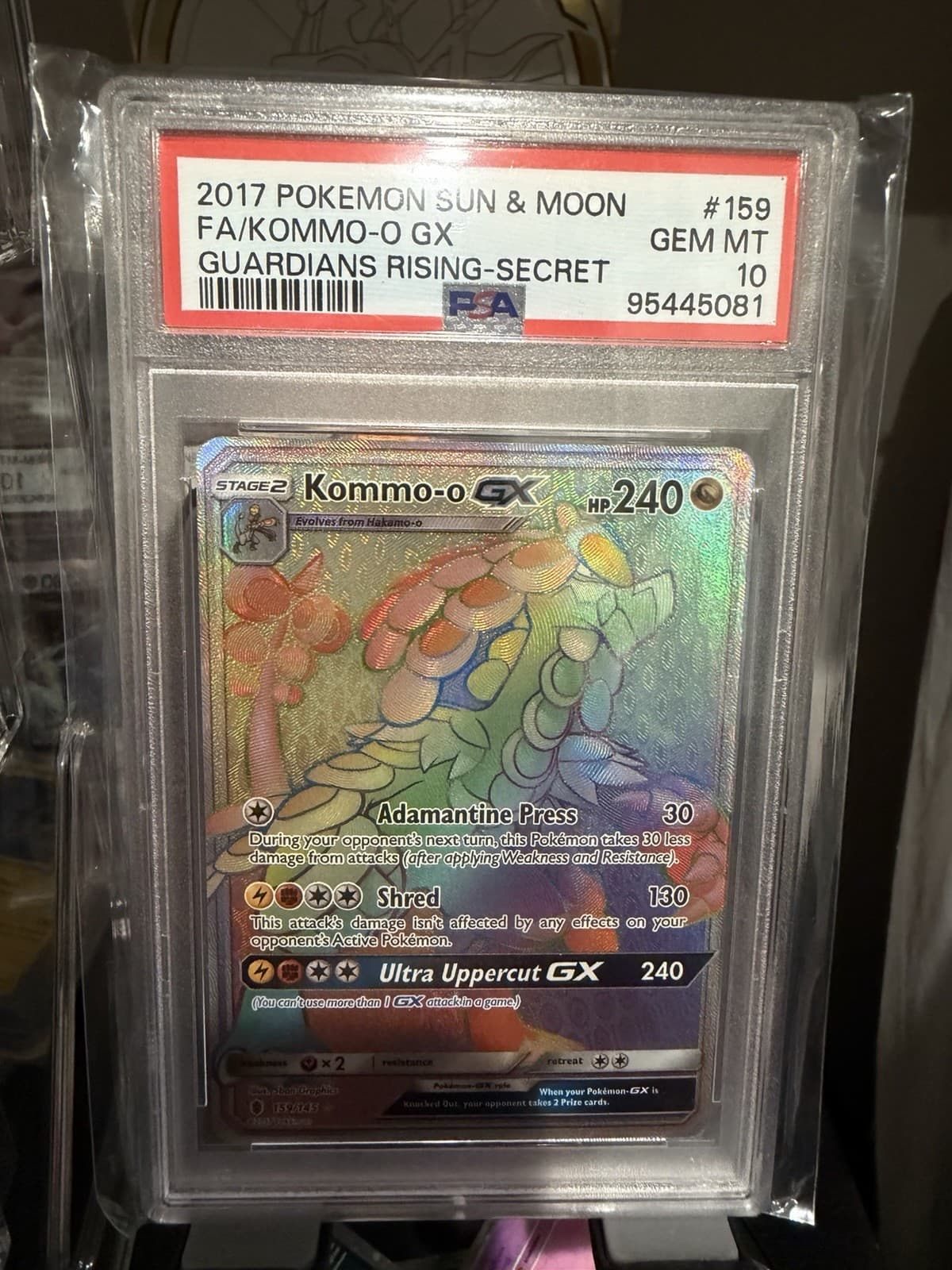 The Pokémon Company Kommo-o GX Secret Rare 159/145 Guardians Rising Holo PSA 10