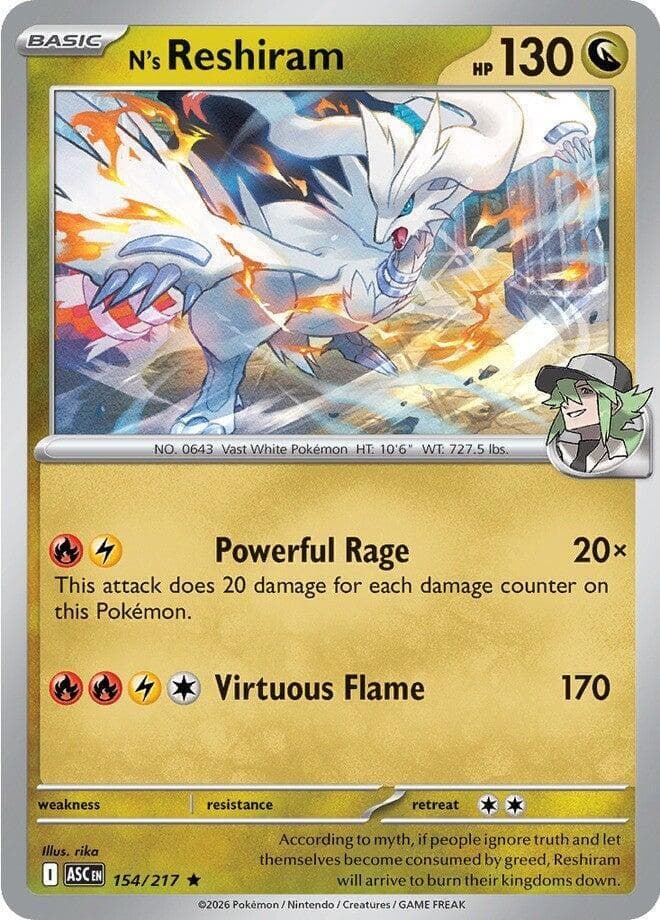 N's Reshiram Holo Rare ME: Ascended Heroes 154/217 NM ((Pokemon))
