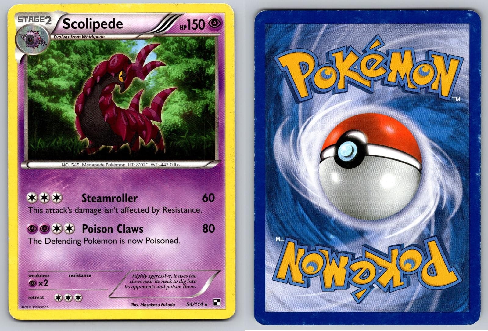 SCOLIPEDE 54/114 RARE BLACK & WHITE POKEMON LP