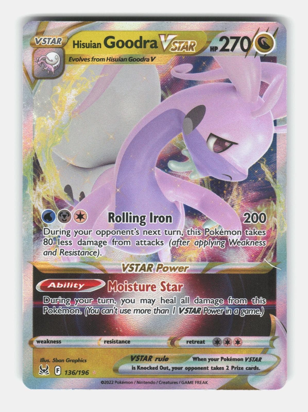 Hisuian Goodra VSTAR 136/196 Holo VSTAR Rare Lost Origin Pokemon Near Mint
