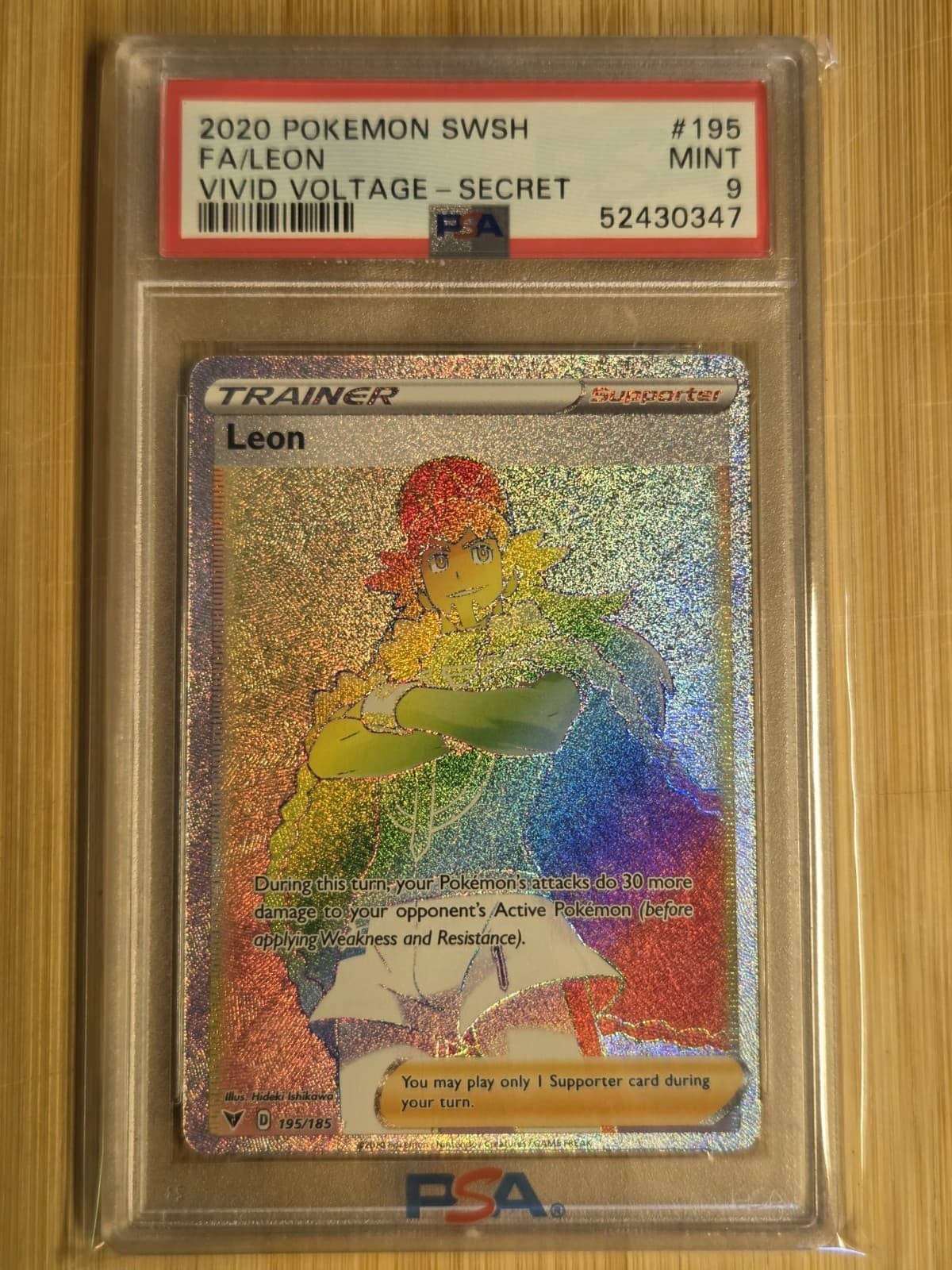 Pokemon! PSA 9 Leon 195/185 - Sword & Shield Vivid Voltage - FA Trainer - Mint