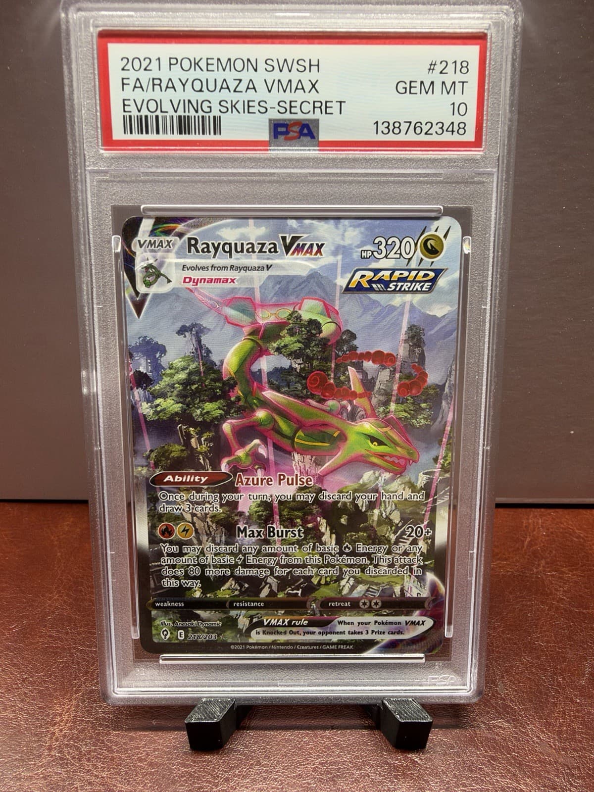 Pokemon Rayquaza VMAX Evolving Skies Secret Full Alt Art #218 PSA 10