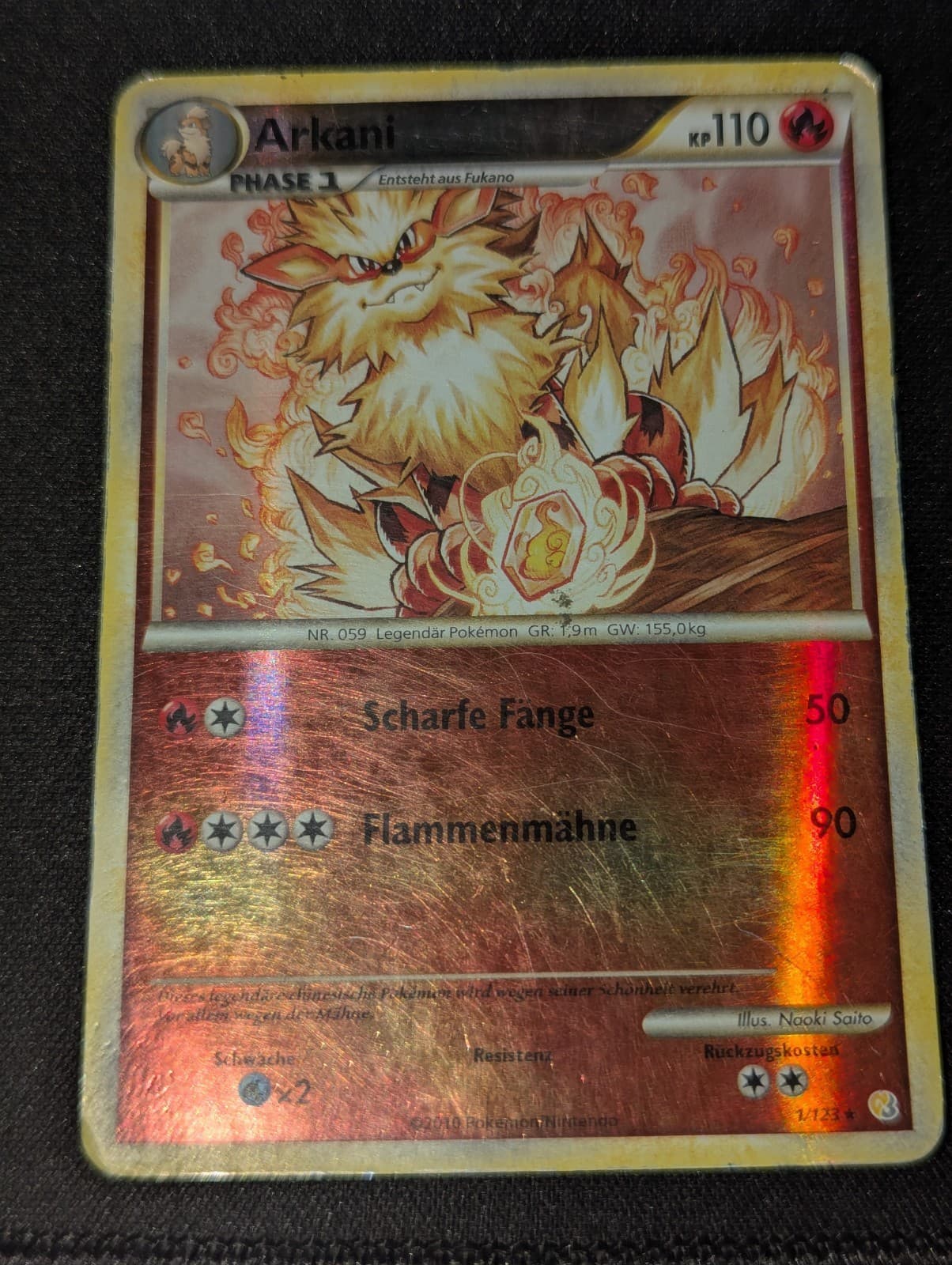 Pokemon Karte Arkani 1/123 HeartGold & SoulSilver Rare Holo Vintage TCG