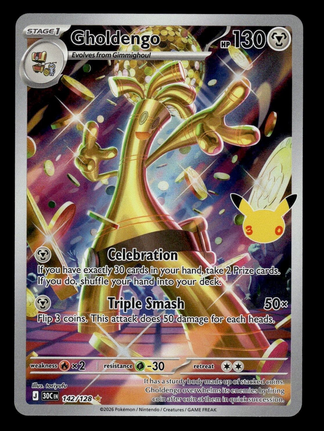 Pokemon Gholdengo Holofoil ME: 30th Celebration - 142/128
