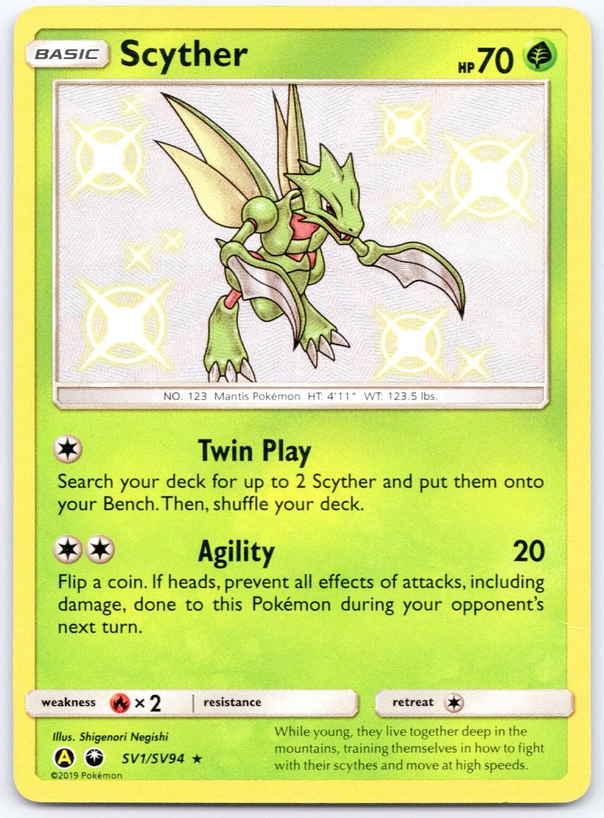 Scyther SV1/SV94 Hidden Fates Shiny Vault Holo Lightly Played
