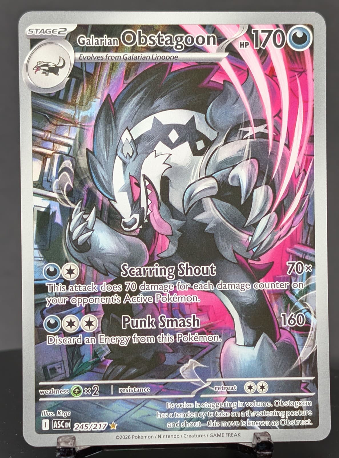 Pokemon Galarian Obstagoon #245/217 English Ascended Heroes Illustration Rare