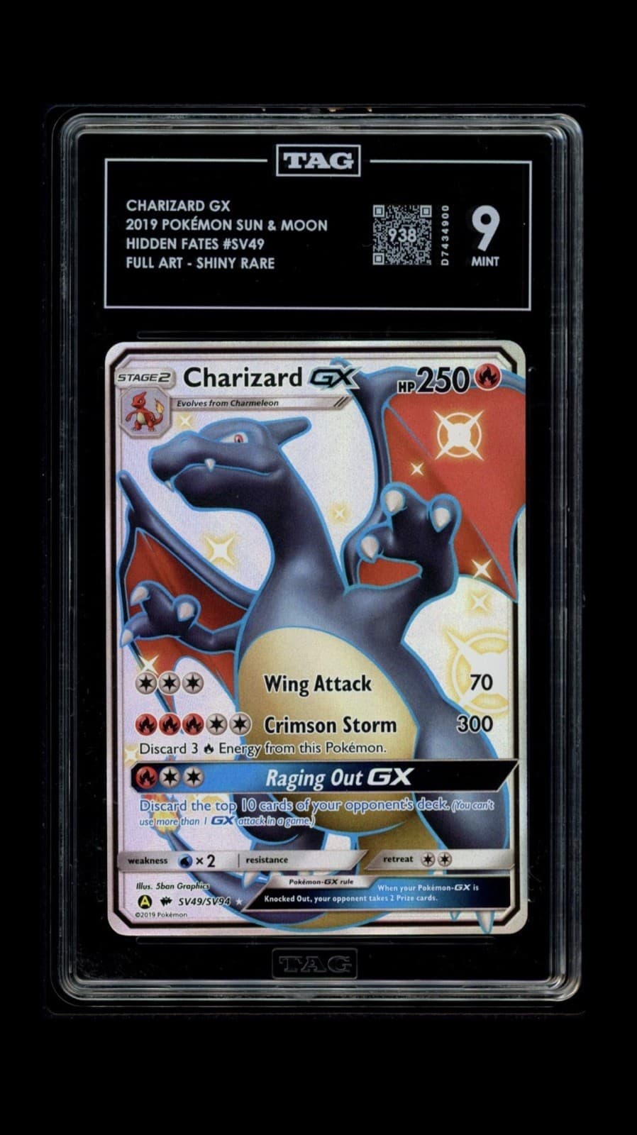 Charizard GX PSA 9 2019 Hidden Fates Shiny Vault SV49 Full Art Holo