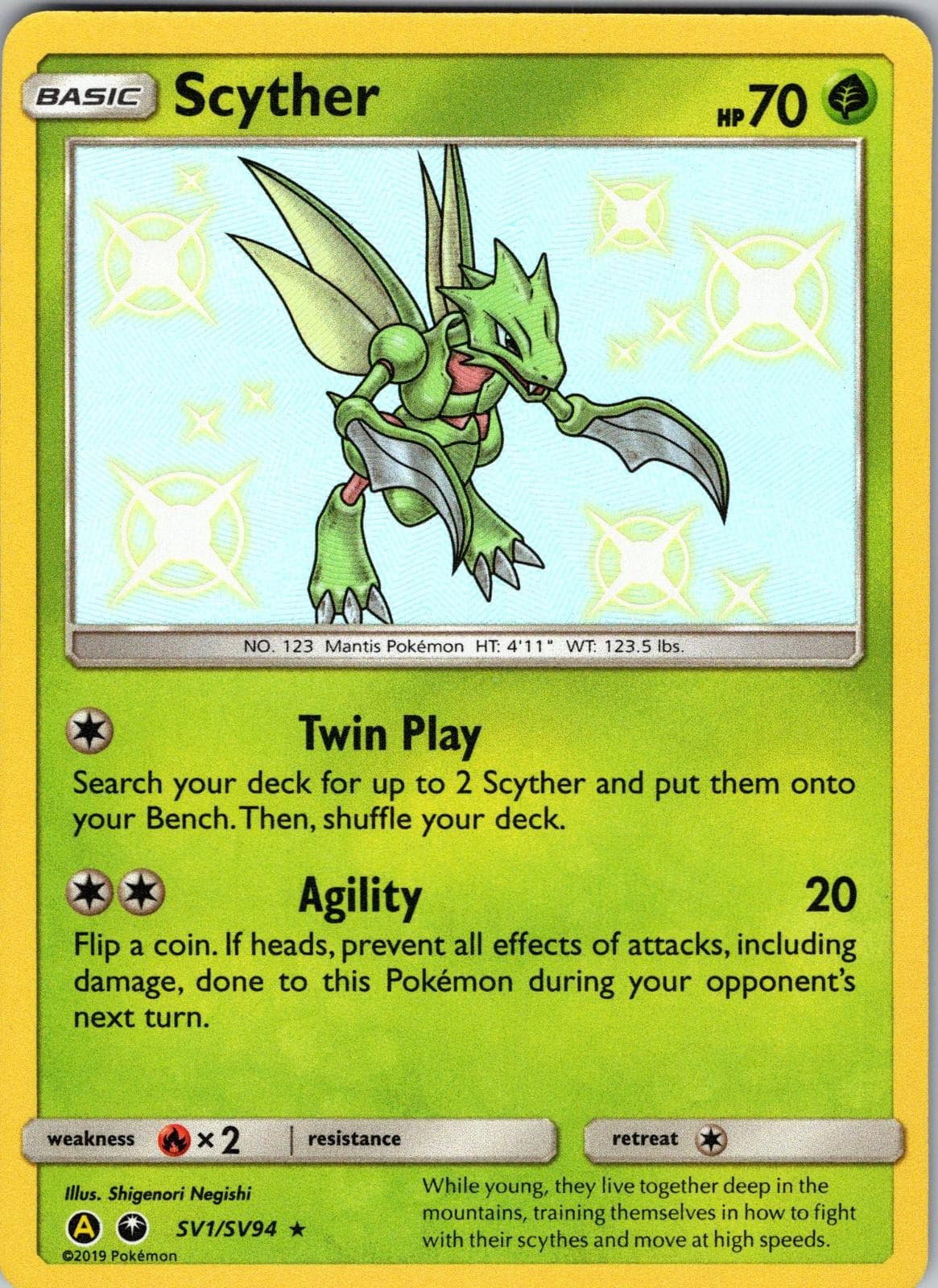 Scyther SV1/SV94 Shiny Rare Hidden Fates Shiny Vault Pokemon Holo Near Mint