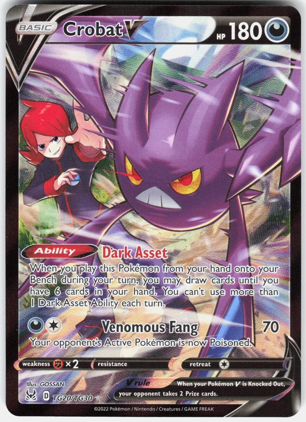 Pokemon Crobat V TG20/TG30 Holo Lost Origin Trainer Gallery Pokemon NM