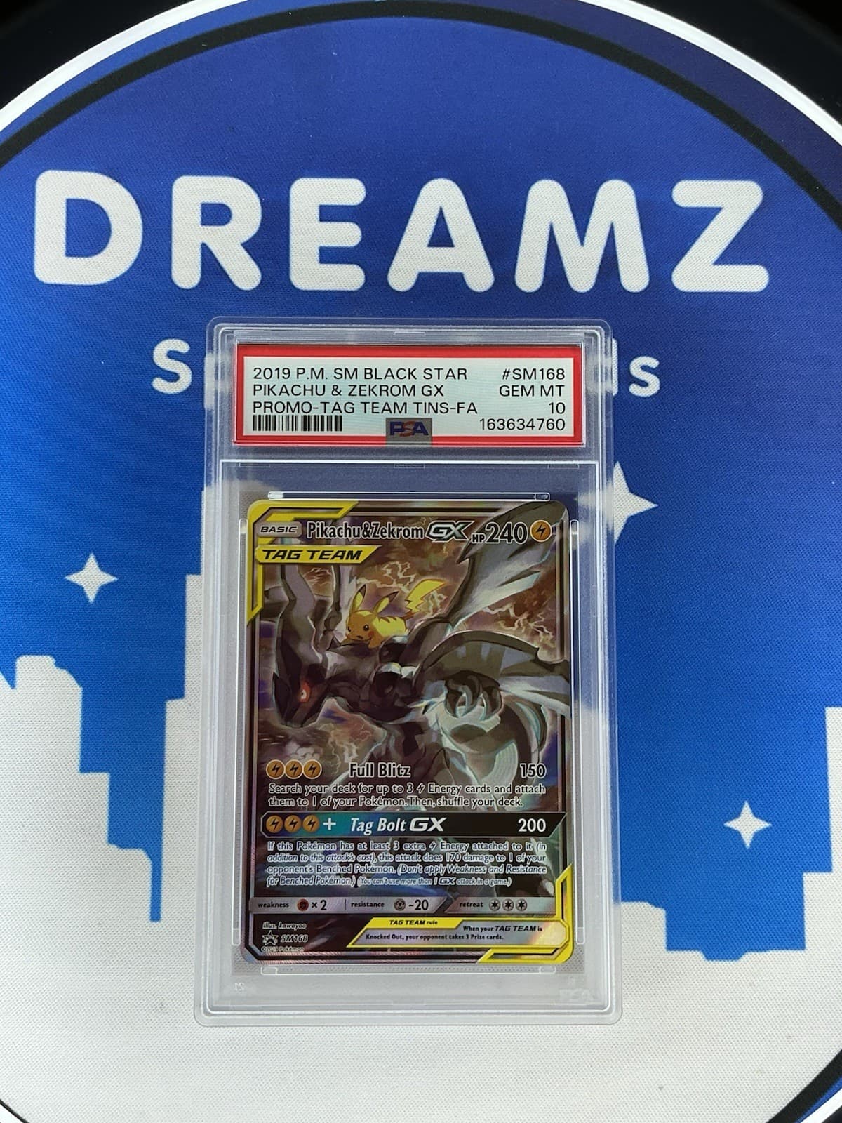 2019 POKEMON SM BLACK STAR PROMO #SM168 FULL ART/PIKACHU & ZEKROM GX PSA 10