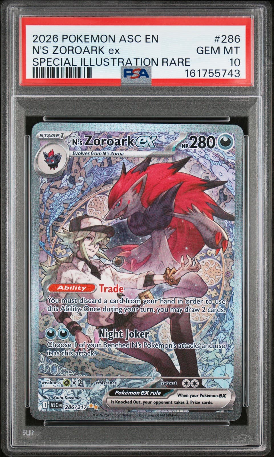 2026 POKEMON ASC EN-ASCENDED HEROES #286 N'S ZOROARK EX PSA 10