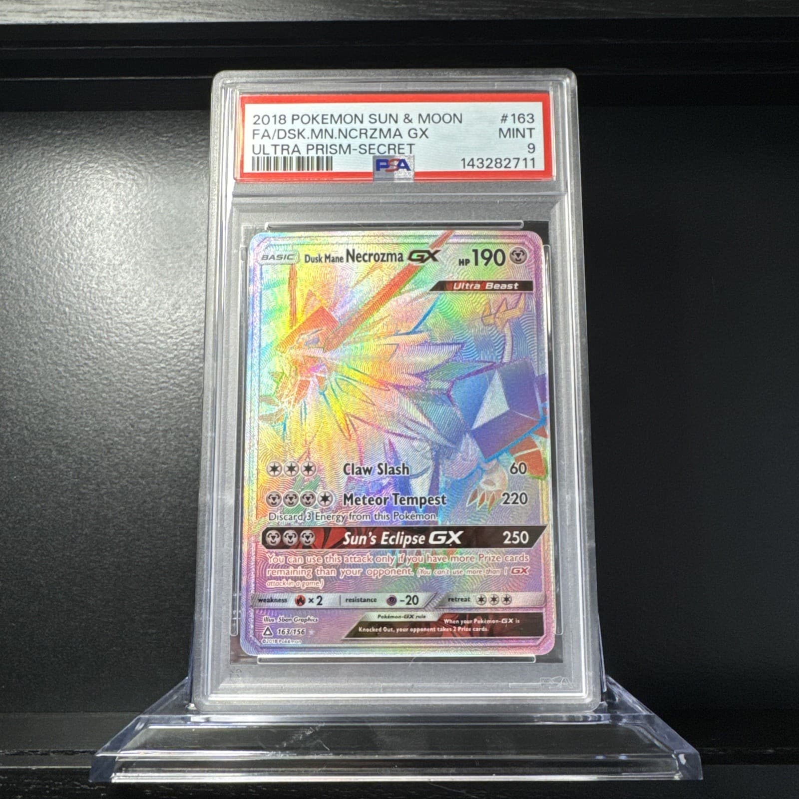 Pokemon Dusk Mane Necrozma GX 163/156 Secret Rare SM Ultra Prism PSA 9 MINT