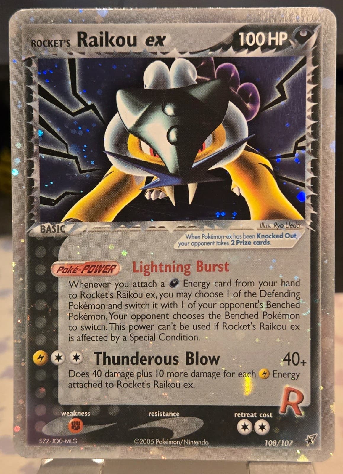 2005 EX Deoxys- Rocket's Raikou ex 108/107 Double Swirl Holo Bleed Fast Ship