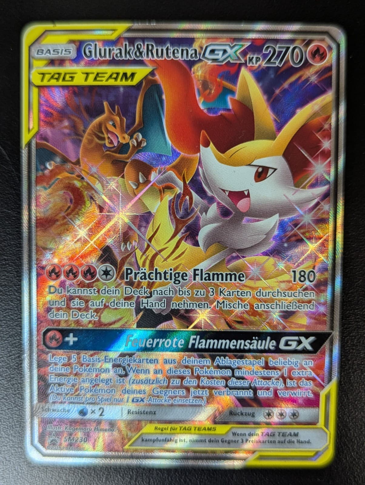 Glurak & Rutena GX SM230 deutsch Pokemon Karten Excellent