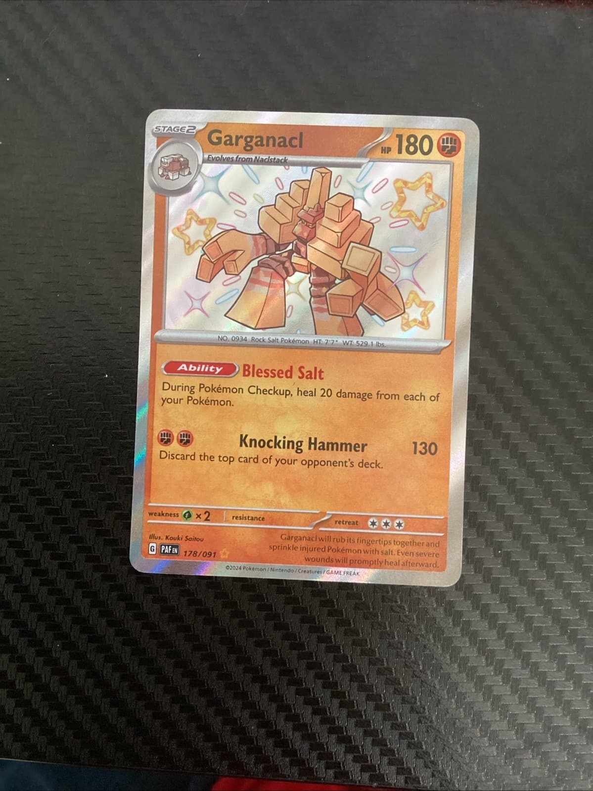 Pokémon Garganacl TCG Shiny Holo Rare Card Paldean Fates 178/091 NM Condition