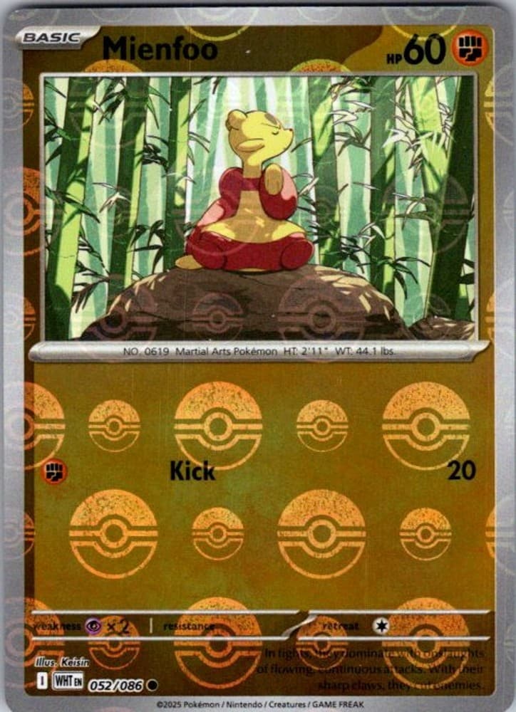 Pokemon SV: White Flare Mienfoo (Poke Ball Pattern) 052/086 NM Holofoil