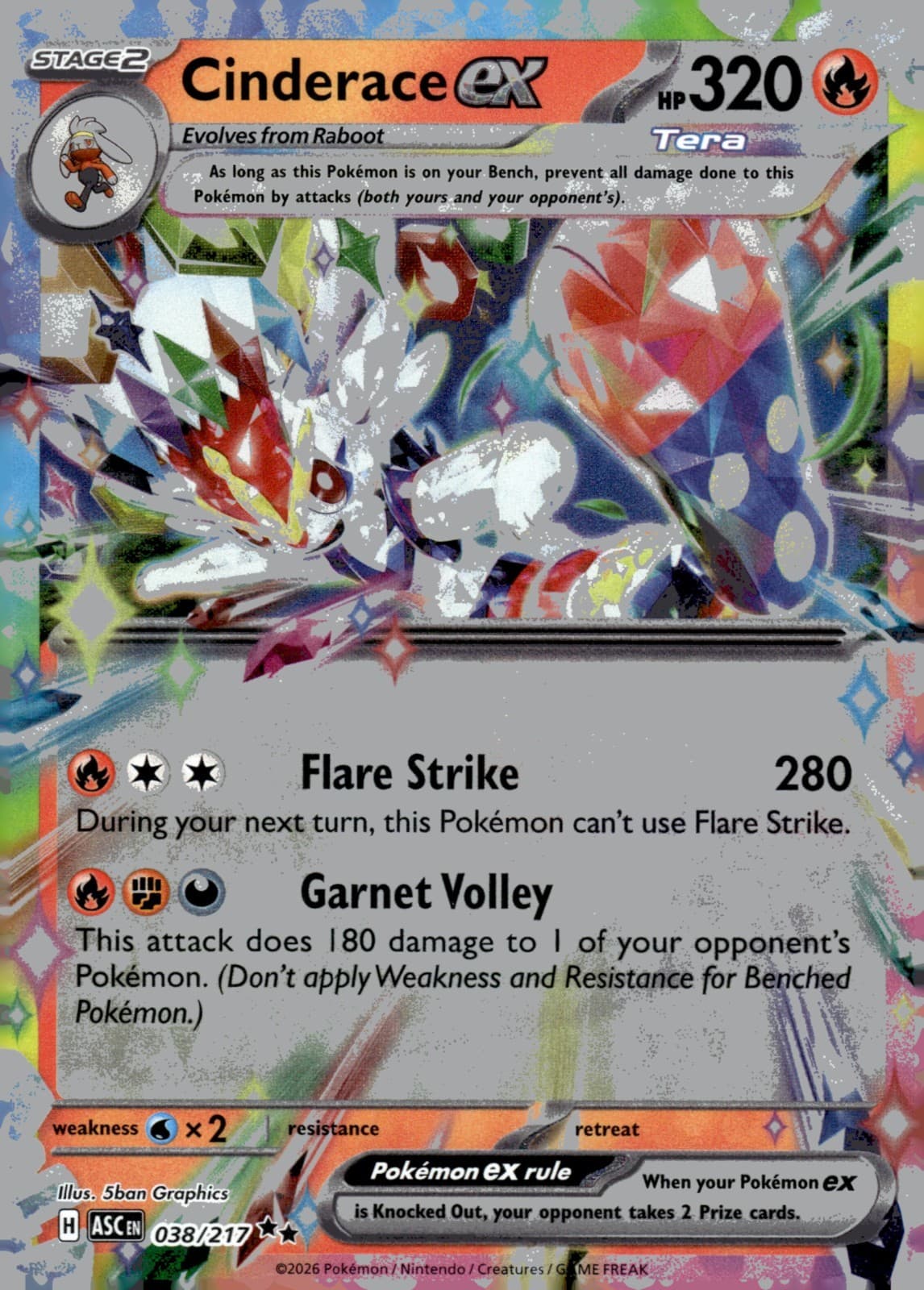 Cinderace ex #38/217 (Holo) (NM) ME: Ascended Heroes ASC Pokemon
